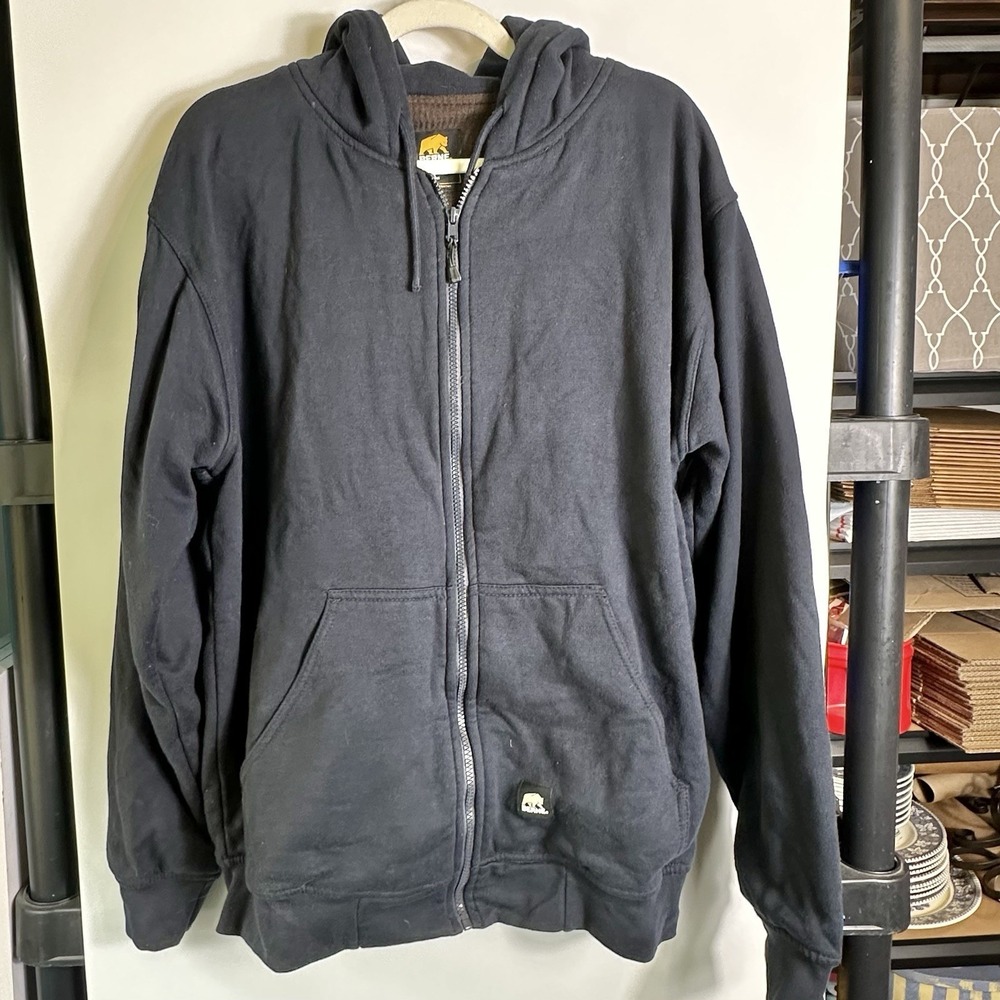 Berne Mens‎ Sz L Lined Full Zip Hooded Sweatshirt Navy Blue Workwear *Excellent*